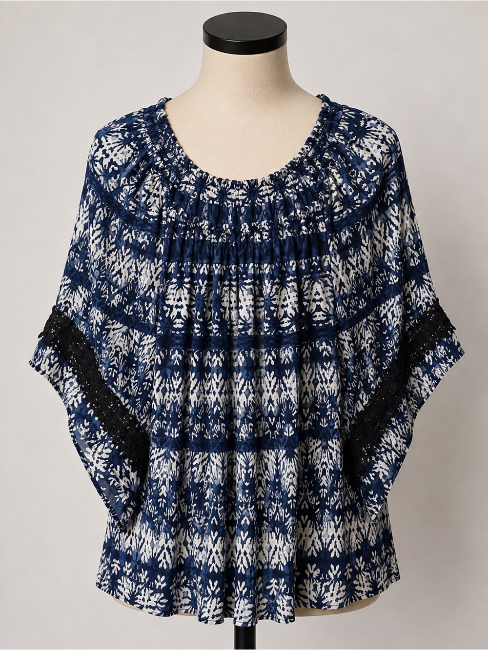 Navy & White Floral Off-Shoulder Blouse